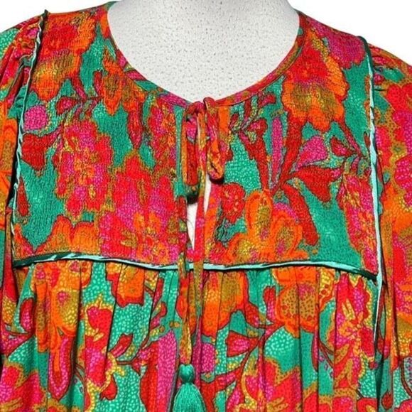 Olivaceous Long Sleeve Bright Floral Mini Tent Dress Size Medium - Picture 3 of 6
